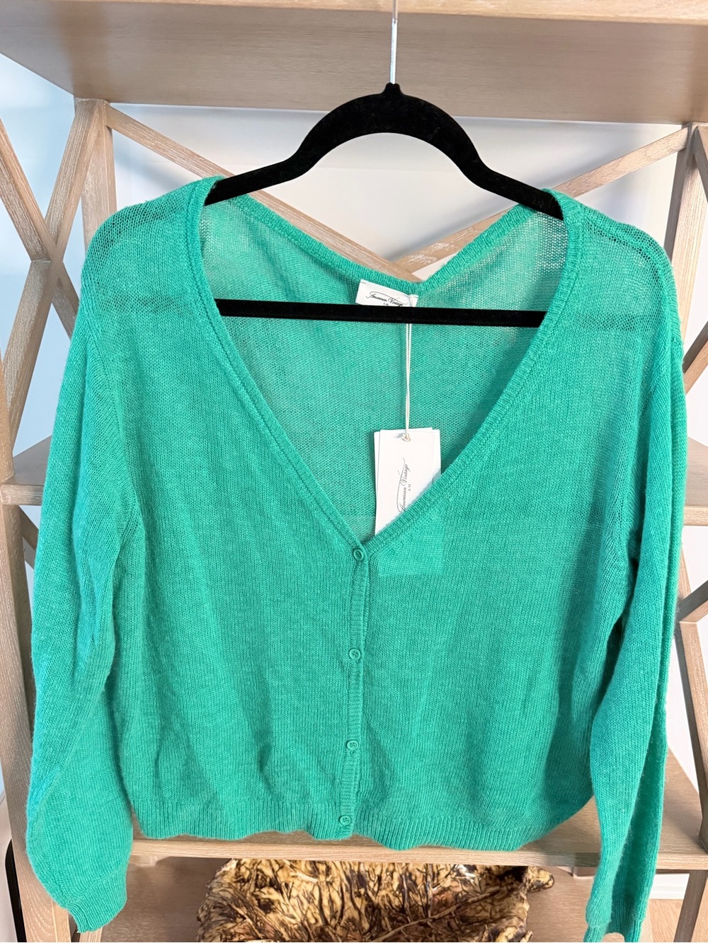 American Vintage Green V-Neck Button Cardigan NWT